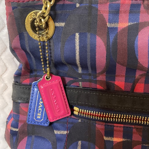 Coach Poppy Lurex Tartan Chain Slim Tote - Picture 8 of 12